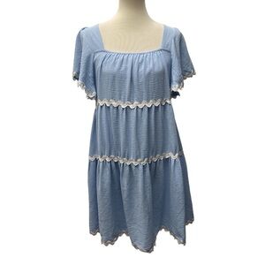 She + Sky Ric Rac Trim Dress Light Blue Size S
